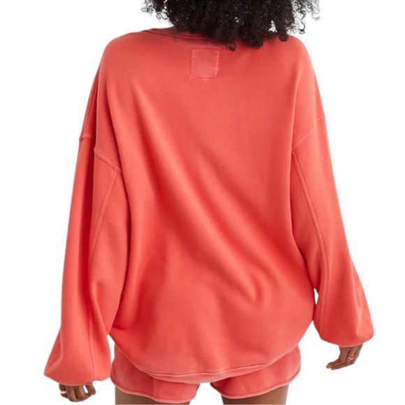 Aerie Oversized Embroidered Heart Real Crew Sweatshirt in Resort Red - Picture 3 of 12